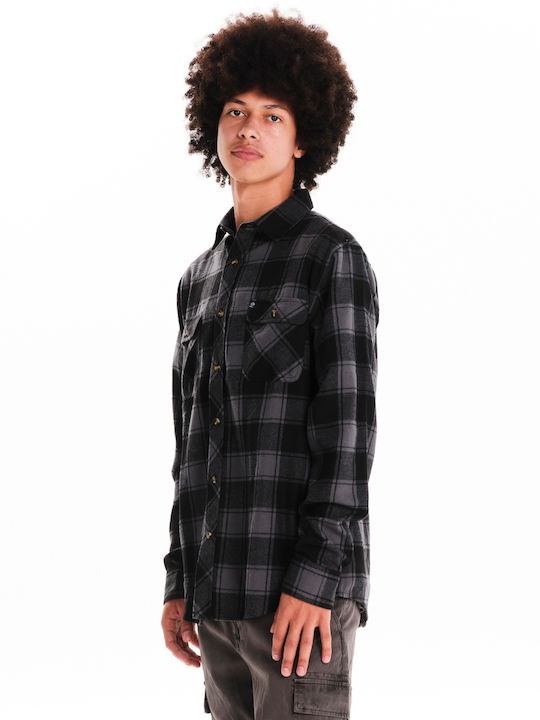 Emerson Men's Shirt Long Sleeve Flannel Checked Gray