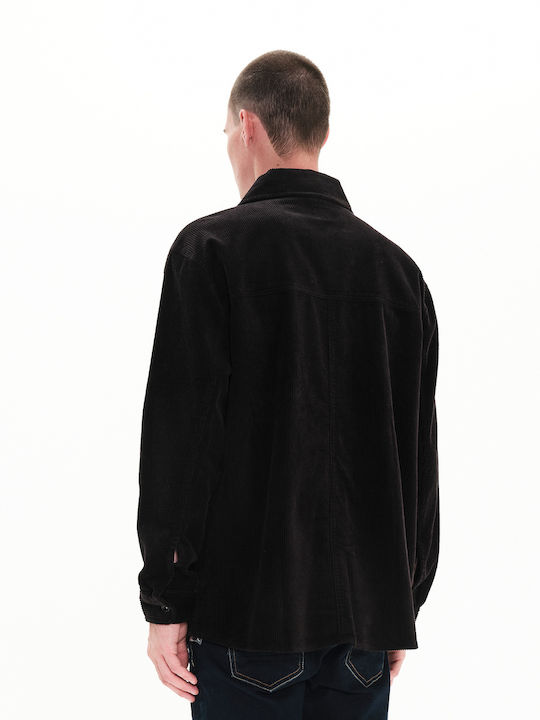 Μακρυμάνικo Κοτλέ Overshirt σε Κανονική Γραμμή Μαύρο