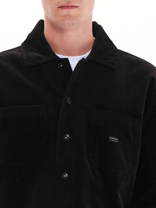 Μακρυμάνικo Κοτλέ Overshirt σε Κανονική Γραμμή Μαύρο