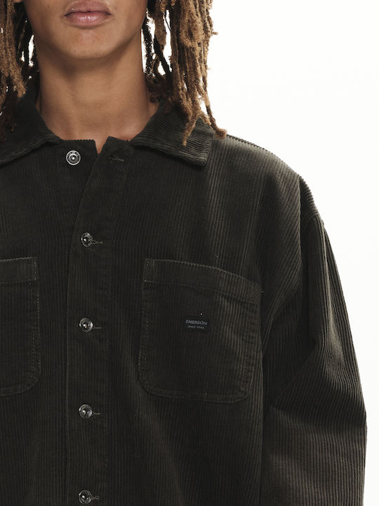 Long Sleeve Corduroy Overshirt in Regular Fit Green