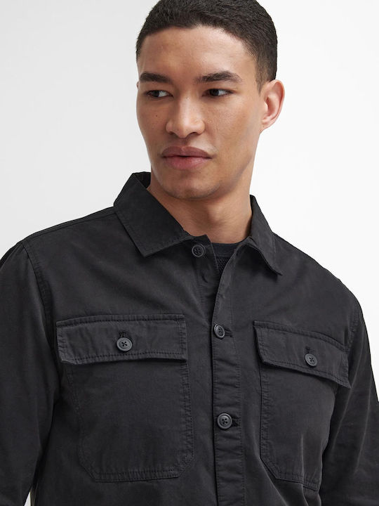 Μακρυμάνικo Βαμβακερό Overshirt σε Κανονική Γραμμή Black