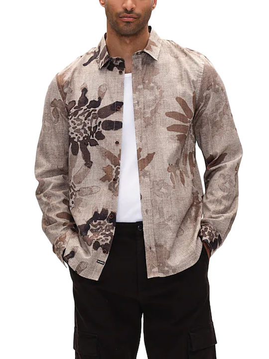 Gabba Men's Shirt Cotton Floral Brown, Black, Beige