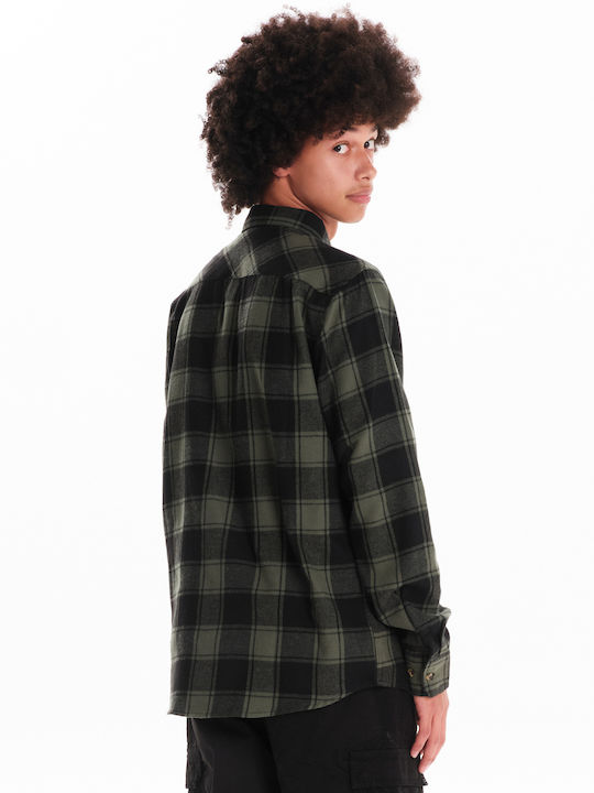 Long-sleeved Flannel Shirt Checked Olive/black