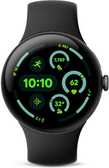 Google Pixel Watch 3 Aluminium 45mm Waterproof with Heart Rate Monitor (Matte Black Aluminum Case / Obsidian Active Band)