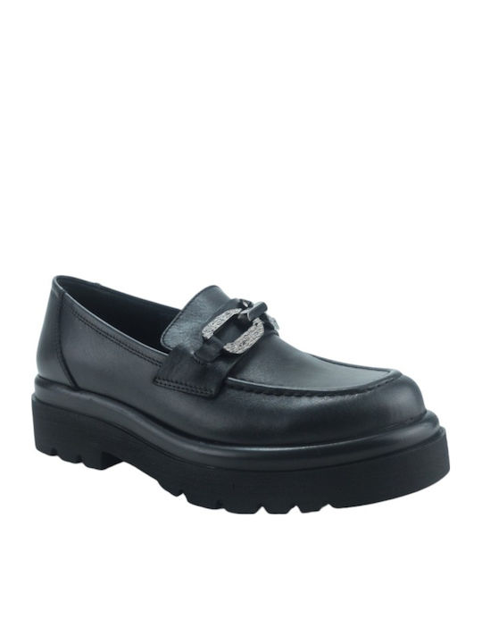 Leather Women's Loafers in Black Color