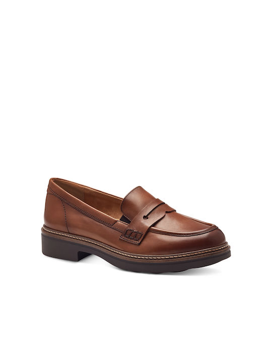 Tamaris Comfort Leather Women's Loafers in Tabac Brown Color