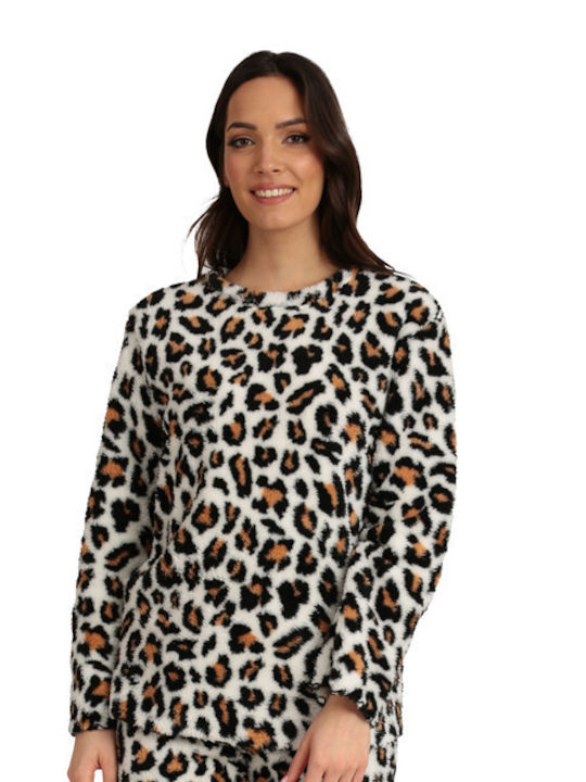 Lydia Creations Χειμερινό Γυναικείο Σετ Πιτζάμας Fleece Πολύχρωμο