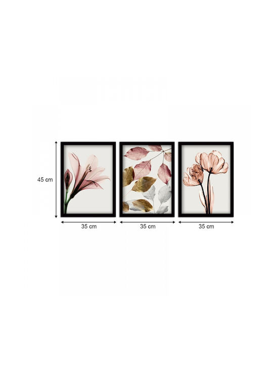 Megapap Pink Flowers Τρίπτυχος Πίνακας Πλαστικός 35x45cm