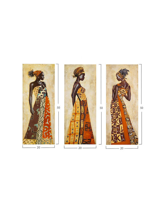 HomeMarkt Africal Style Women Threefold Painting on Canvas 50x60cm