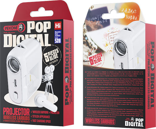 WK S28 Pop Digital Series Earbud Bluetooth Handsfree Ακουστικά με Θήκη Φόρτισης Λευκά