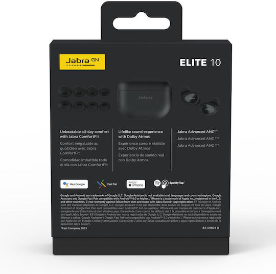 Jabra Elite 10 In-ear Bluetooth Handsfree Earphones with Sweat Resistance and Charging Case Cream