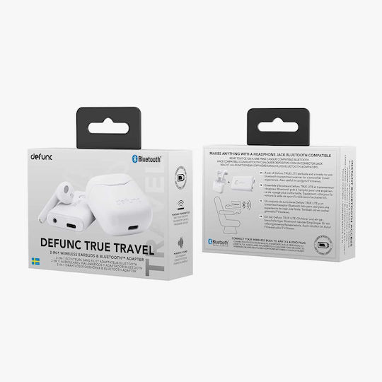 Defunc True Lite Travel Kit Earbud Bluetooth хендсфри Слушалки с Устойчивост на Пот и Кутийка за Зареждане Бял