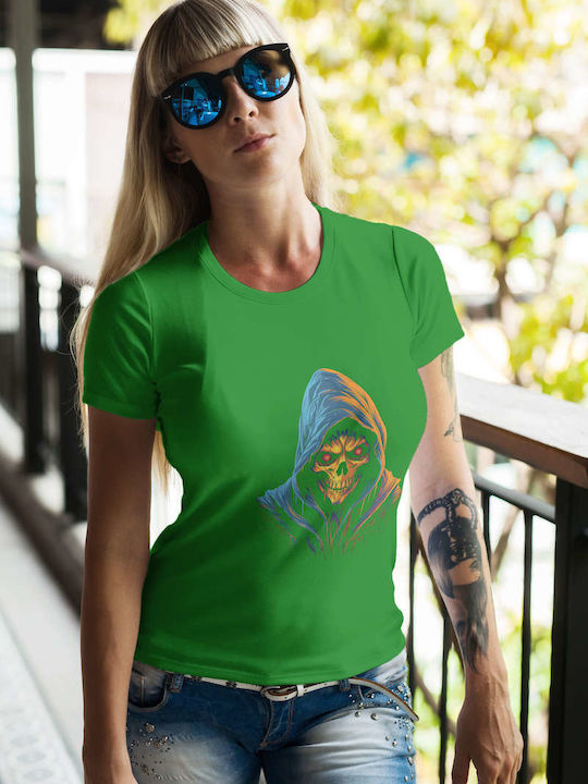 Hooded Skull With Glowing Eyes T-shirt Green Cotton