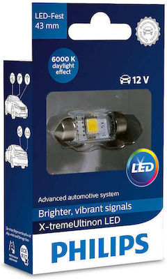 Philips Lamps Car X-Treme Vision 43mm Πλαφονιέρας C5W LED 6000K Cold White 12V 1W 1pcs