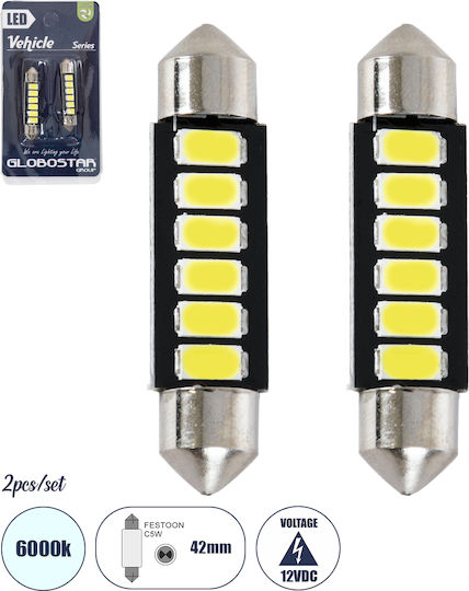 GloboStar Λάμπα Αυτοκινήτου C5W LED 6000K Ψυχρό Λευκό 3W 1τμχ