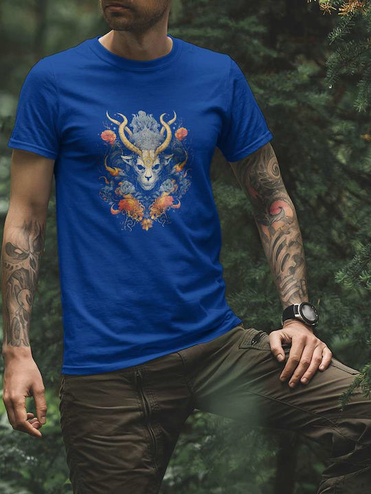 Mystical Skull Art T-shirt Blue Cotton