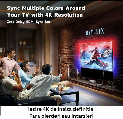 Kit Bandă LED Inteligentă TV WiFi Bluetooth Conexiune Dispozitive Multiple HDMI Control Vocal Control prin Aplicație Sincronizare Imagine Sunet Compatibil cu Aplicații de Streaming