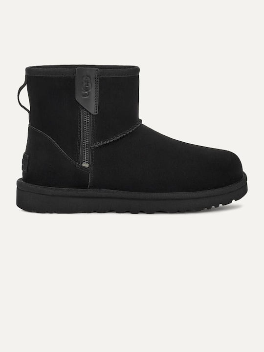 Ugg Australia Classic Mini Bailey Leder Damen Knöchelstiefel mit Pelz Schwarz