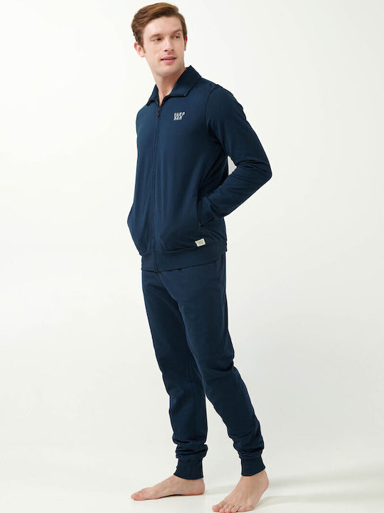 Vamp Χειμερινό Ανδρικό Παντελόνι Πιτζάμας Fleece Blue Caviar