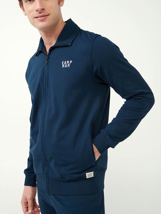 Vamp Χειμερινό Ανδρικό Παντελόνι Πιτζάμας Fleece Blue Caviar