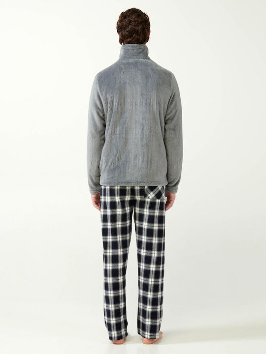 Vamp Χειμερινή Ανδρική Ρόμπα Fleece Gray