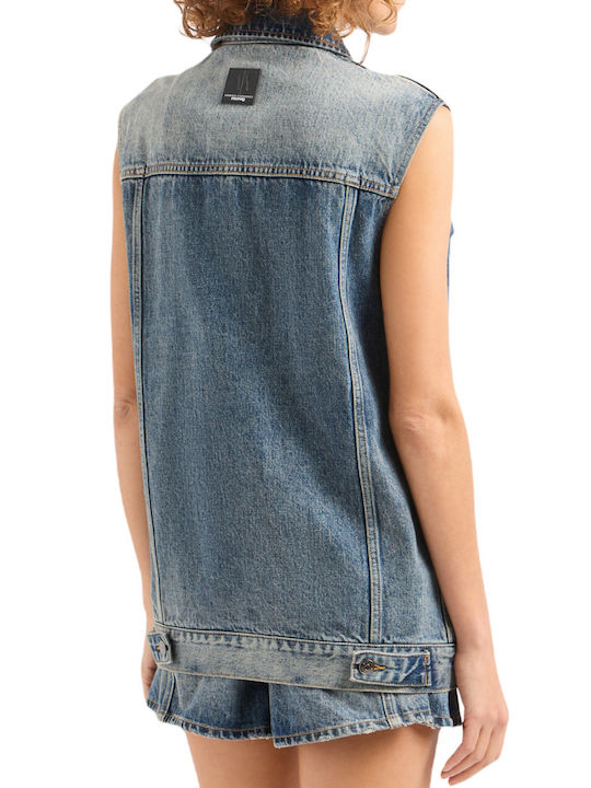 Armani Exchange Women's Short Jean Jacket for Winter Blue