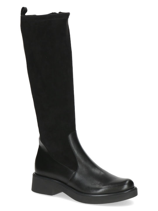 Caprice Leather Medium Heel Women's Boots Black