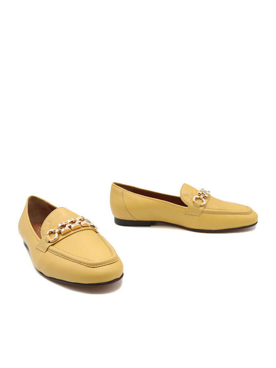 Δερμάτινα Γυναικεία Loafers σε Κίτρινο Χρώμα