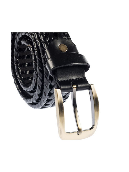 Senior Men's Knitted Leather Wide Belt Black