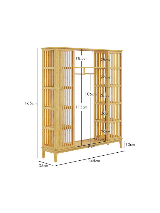 HomCom Floor Garment Rack made of Bamboo Brown 145x35x165cm
