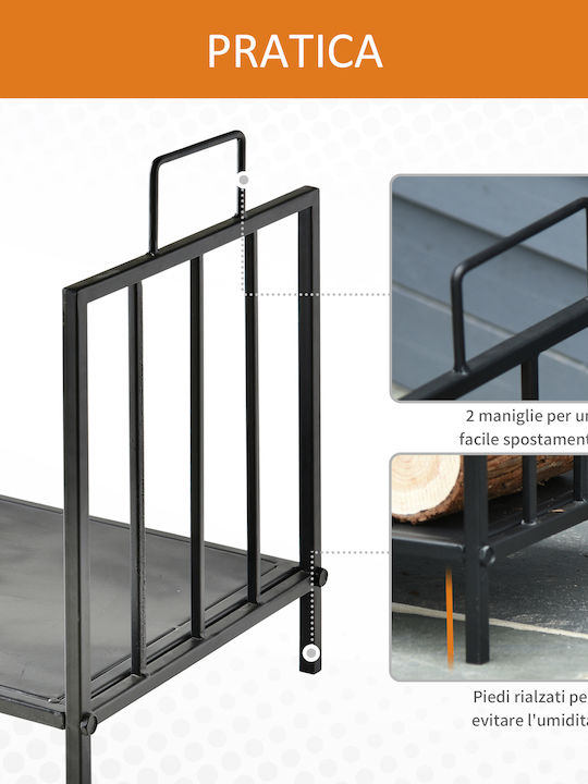 Outsunny Metalic Raft Depozitare lemne 44.5x33x46.5cm Negru