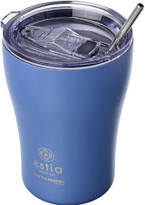 Estia Save Aegean Recycelbar Glas Thermosflasche Rostfreier Stahl BPA-frei Straw 350ml mit Stroh