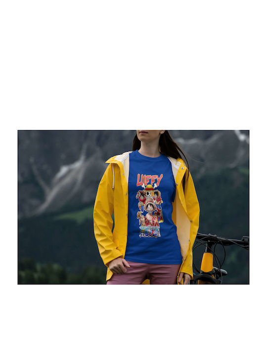 Luffy Poster T-shirt One Piece Μπλε Βαμβακερό