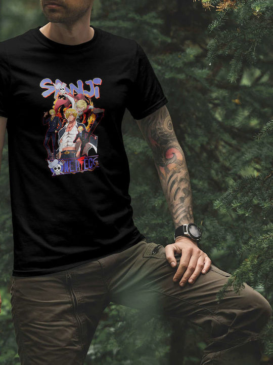 Sanji From T-shirt One Piece Μαύρο Βαμβακερό