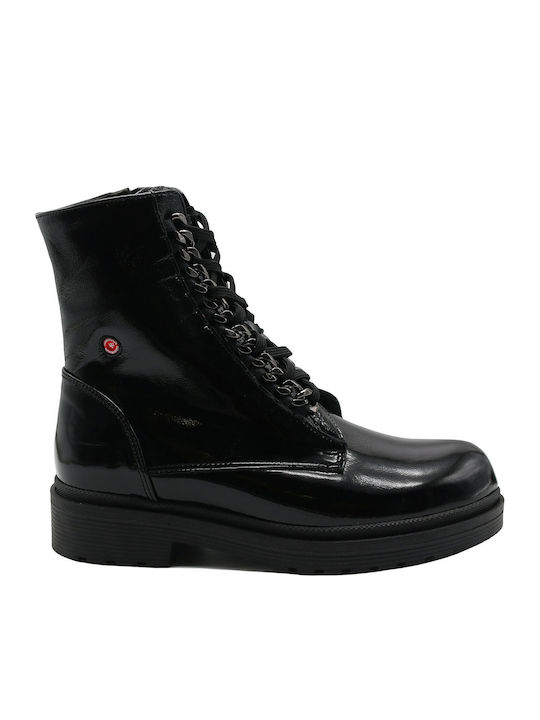 Leder Stiefeletten Damen Black/Nikel