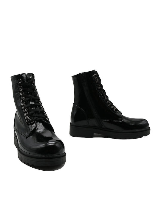 Leder Stiefeletten Damen Black/Nikel