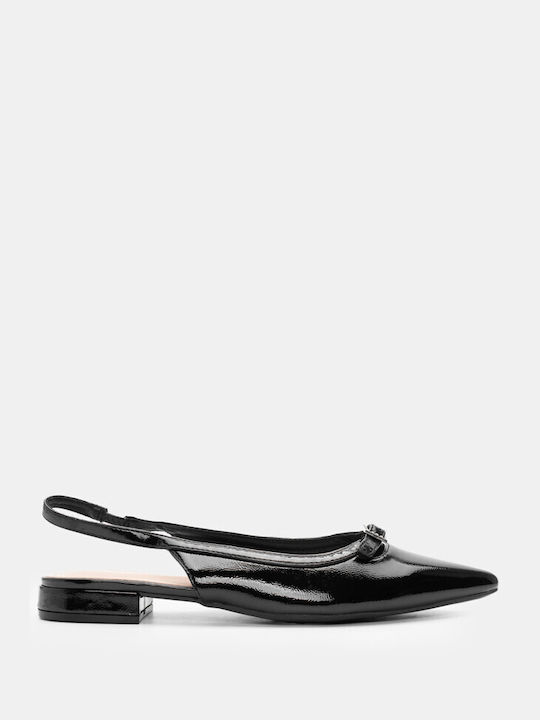 Luigi Pointed Toe Black Low Heels with Strap