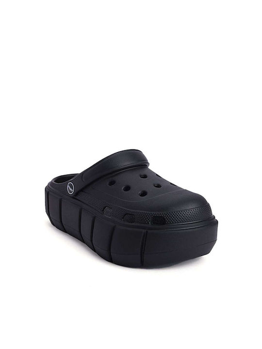 Perforated Clogs with Unique Platform Black