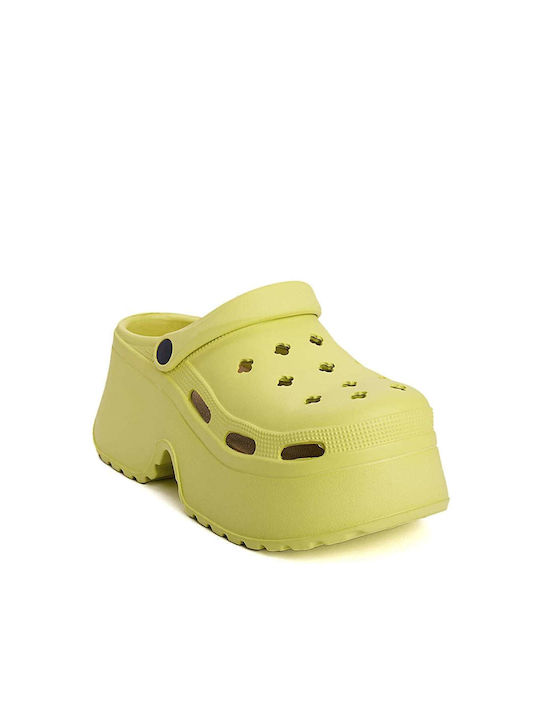 High Perforated Clogs Chunky Sole Yellow