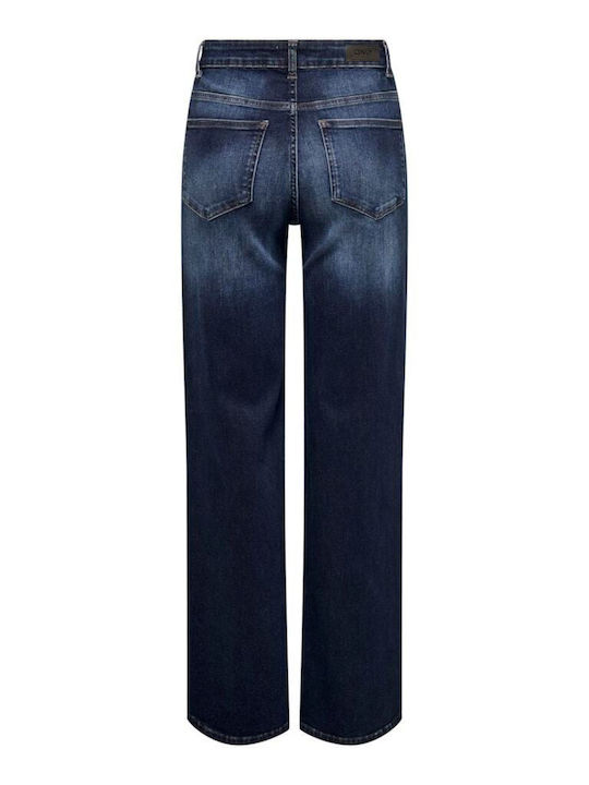 Only High Waist Women's Jean Trousers in Straight Line Dark Blue Denim