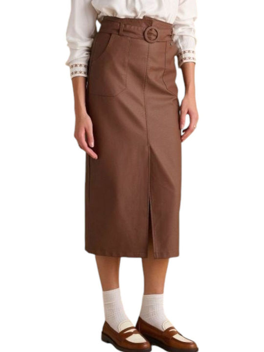 Attrattivo Leather High Waist Maxi Skirt Tabac