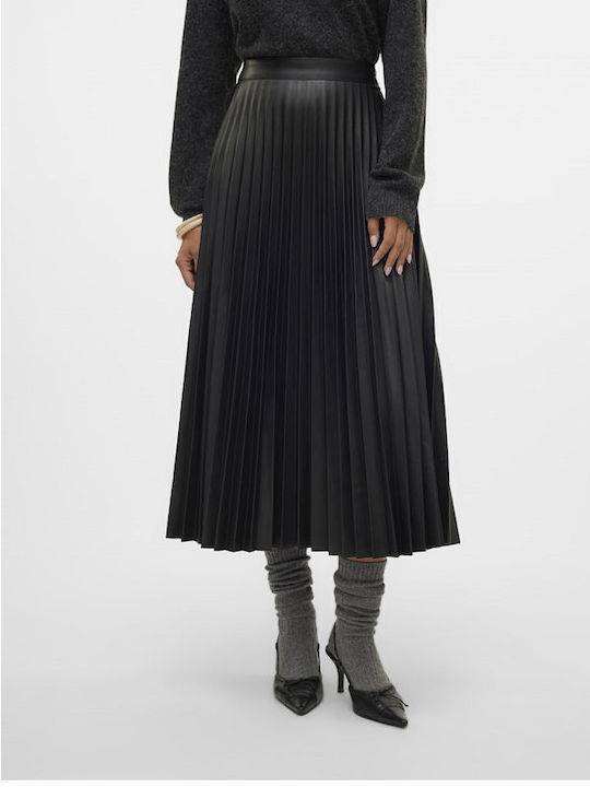 Vero Moda Leather Pleated Maxi Skirt Black