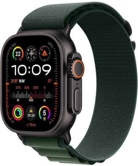 Apple Watch Ultra 2 Titanium 49mm Waterproof with eSIM and Heart Rate Monitor (Black with Dark Green Alpine Loop - Large)