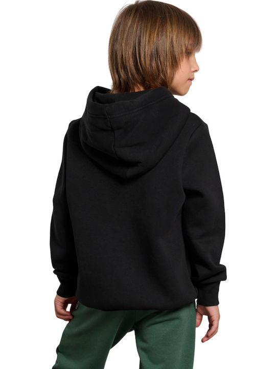 Fleece Παιδικό Φούτερ με Κουκούλα και Τσέπες Μαύρο