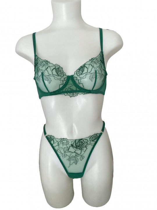 Dreamgirl Underwear Set with Slip Green