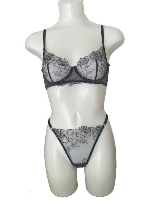 Dreamgirl Unterwäsche-Set für Damen mit Slip Gray