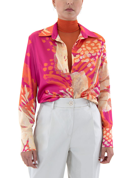 Moutaki Women's Satin Long Sleeve Shirt Beige, Orange, Fuchsia