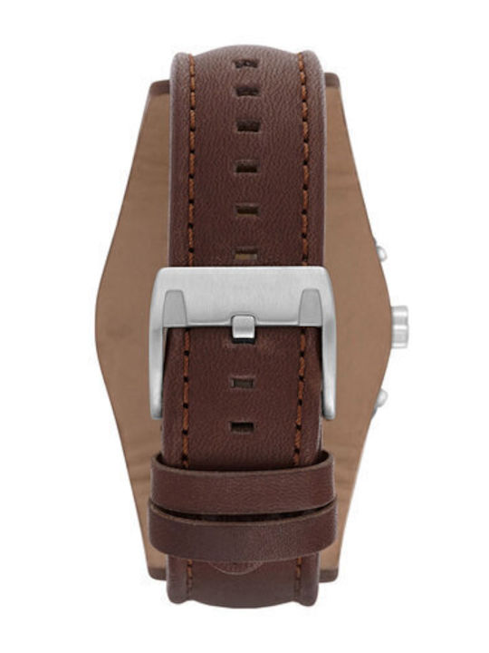 Fossil Ανδρικό Ρολόι 44mm Χρονογράφος Μπαταρίας με Καφέ Δερμάτινο Λουράκι
