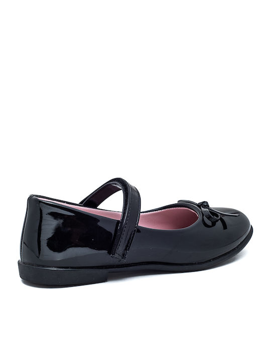 Kids Patent Leather Ballerinas with Hoop & Loop Closure Black