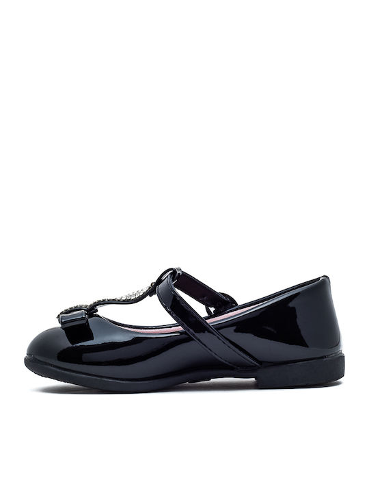 Kids Patent Leather Ballerinas with Adjustable Metal Clasp Black